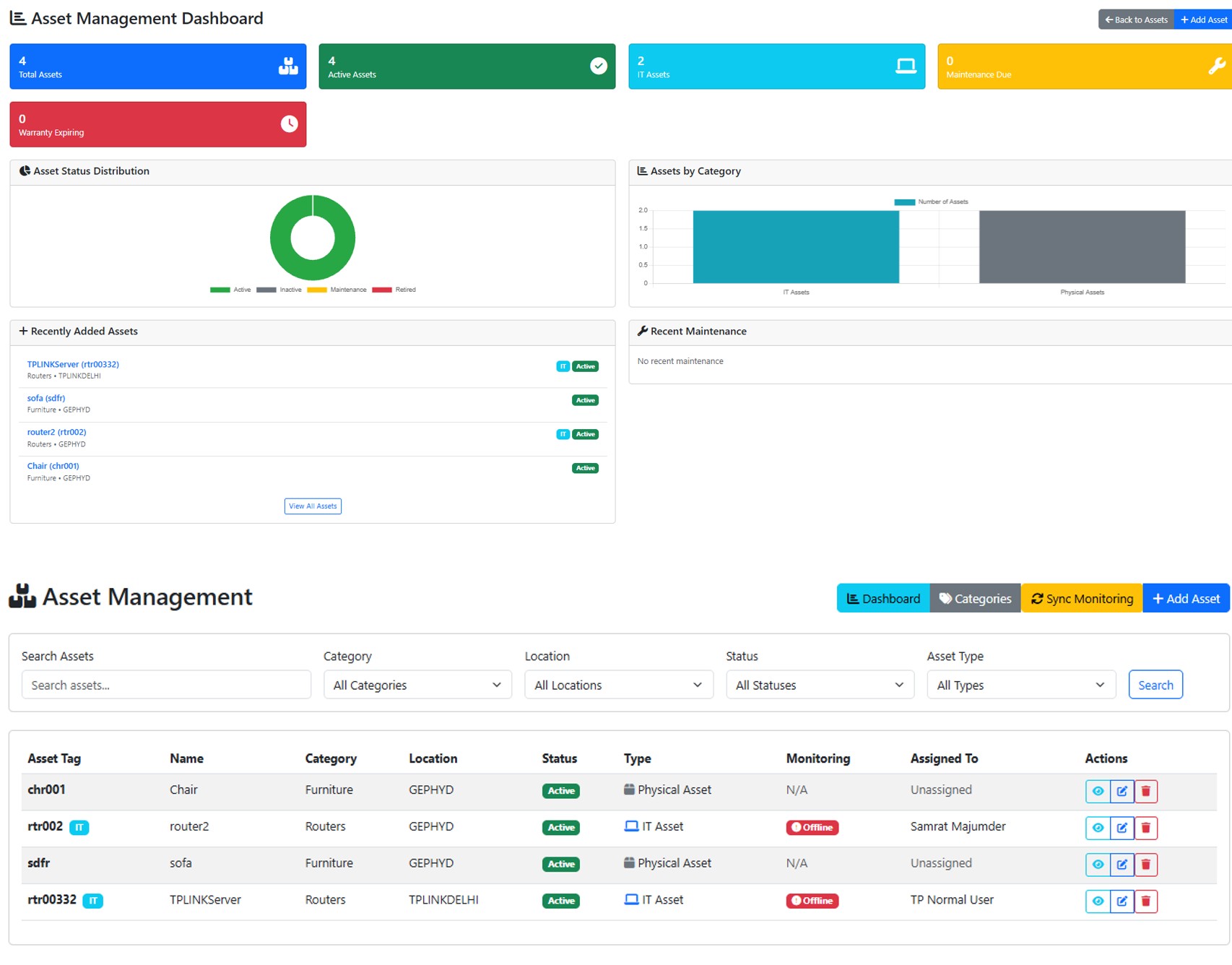 VMS Asset Management Dashboard